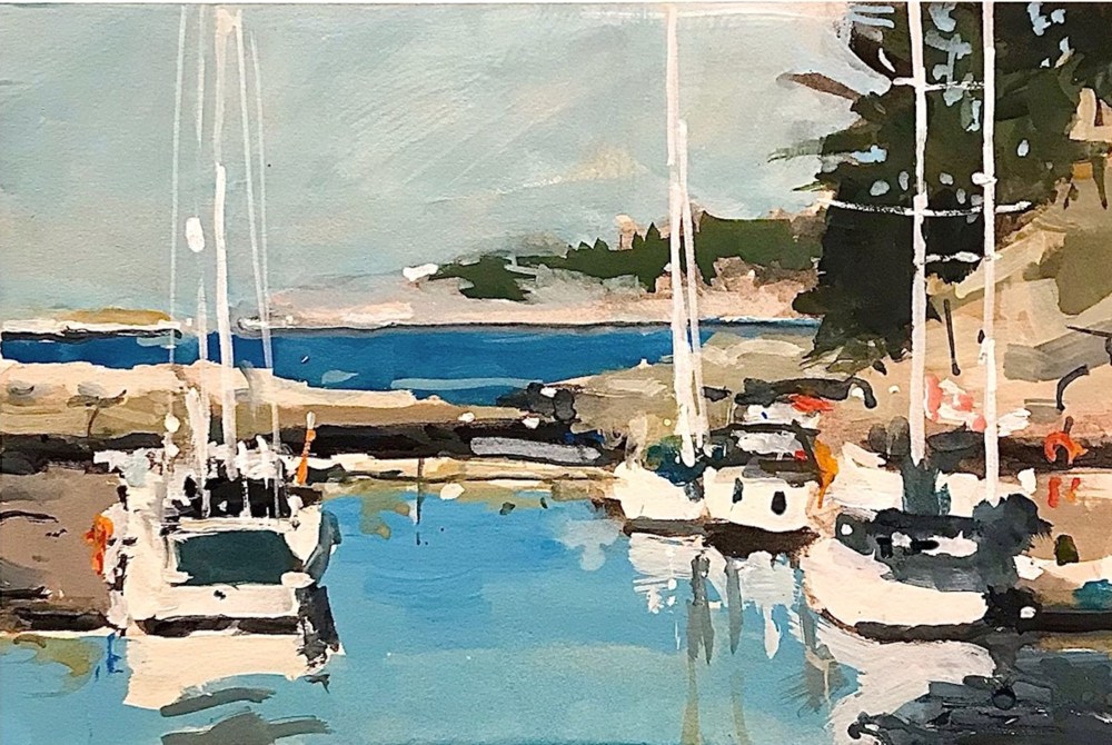 Gouache painting of sailboats