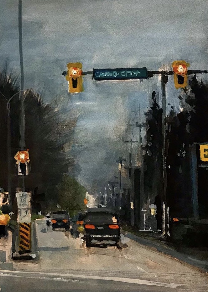 Gouache painting street scene