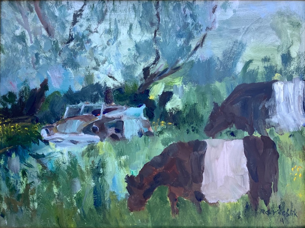 Oil painting of cows