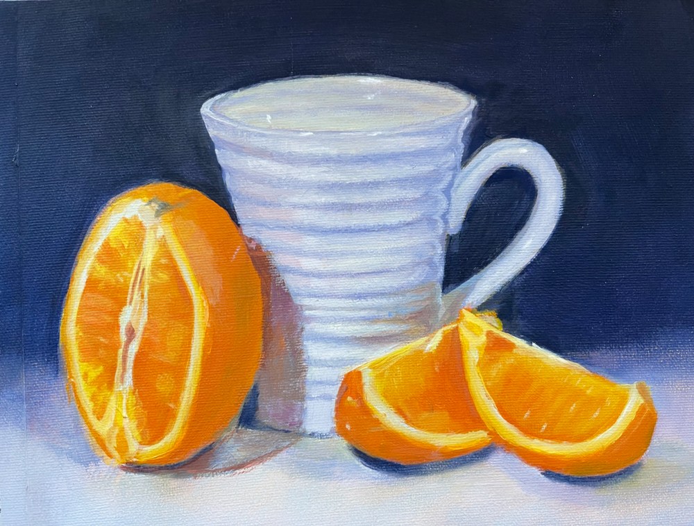 Oil painting of Oranges & Mug