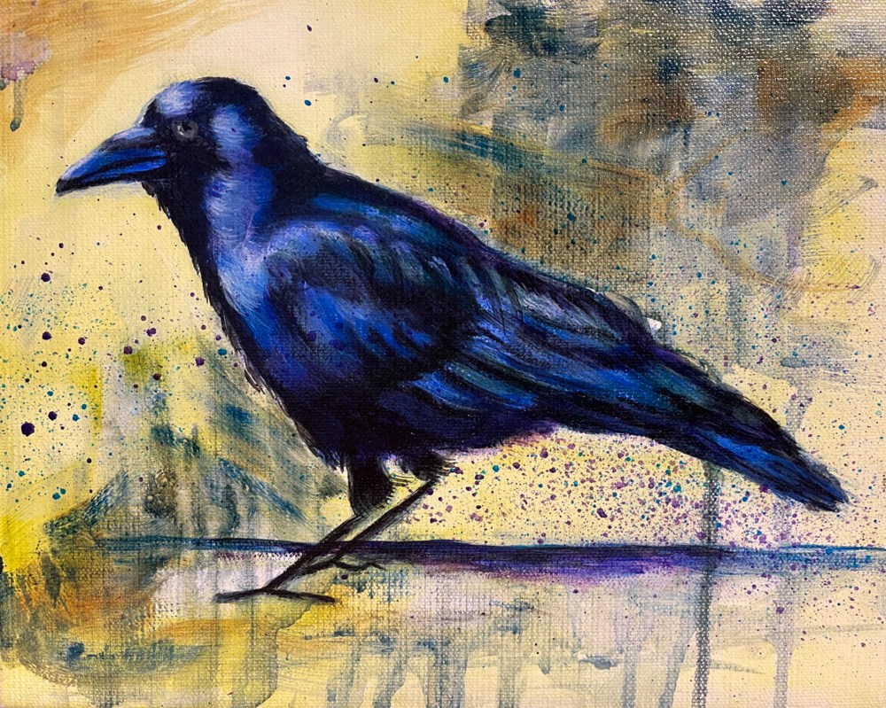 Acrylic painting of a Crow