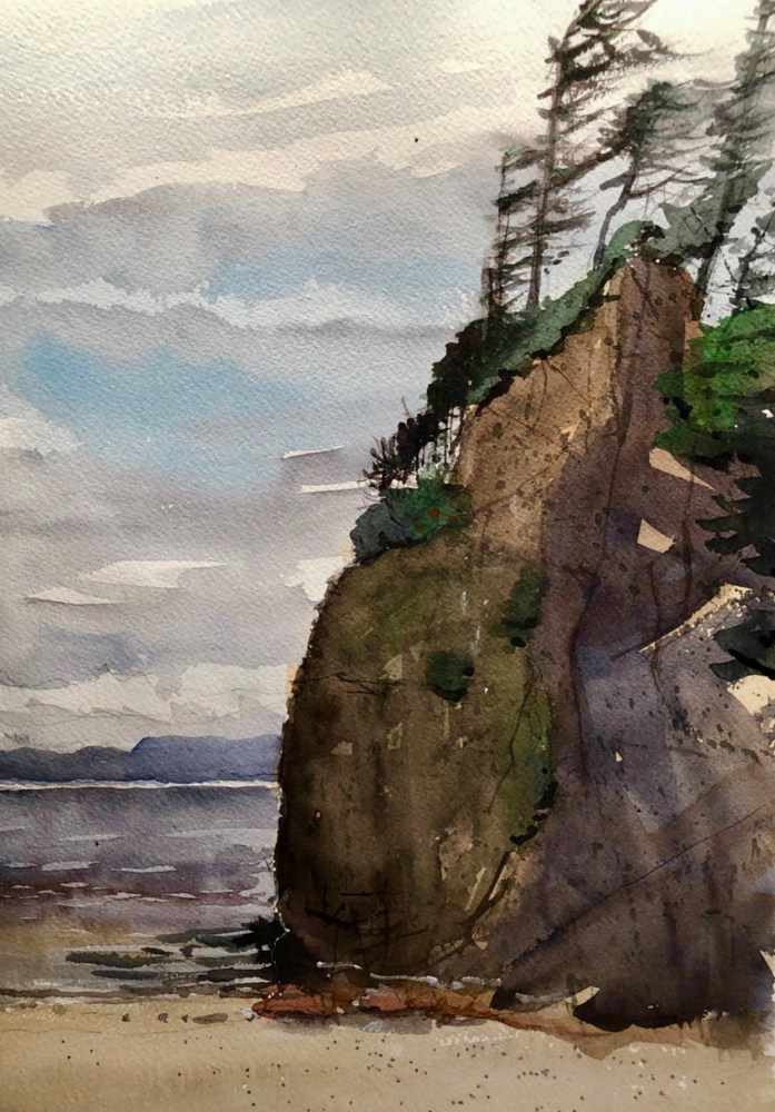 Watercolour painting of a Sea Stack on Brady’s Beach