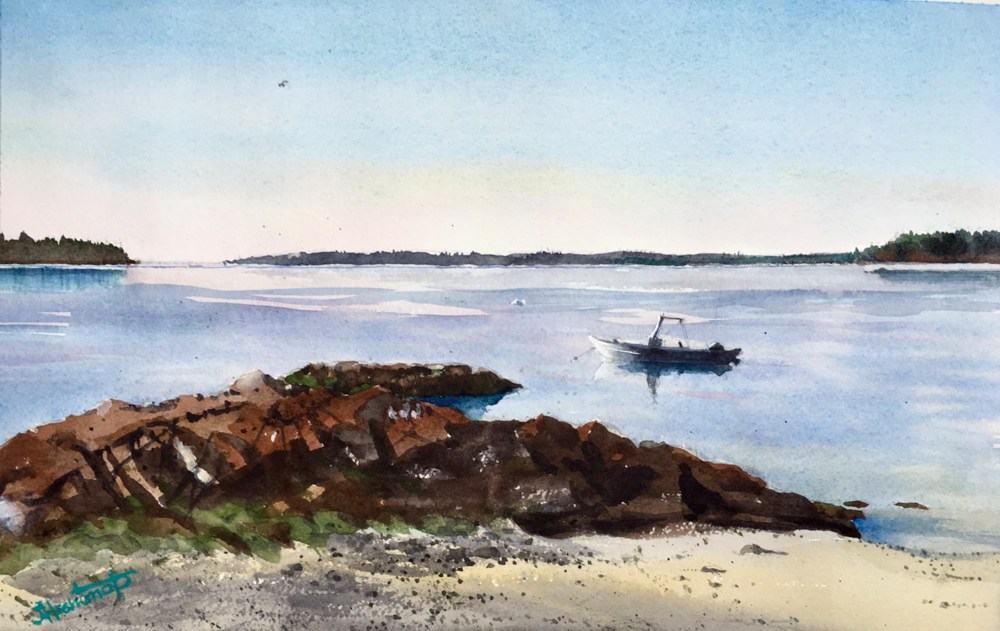 Watercolour painting of Morning Light on Hesquiat Harbour