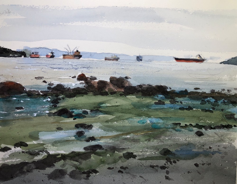 Watercolour painting of a Low Tide English Bay