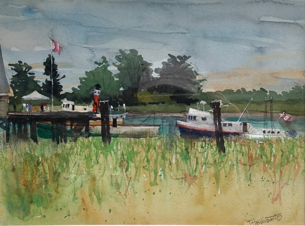 Watercolour painting of Gikumi at Britannia Shipyard