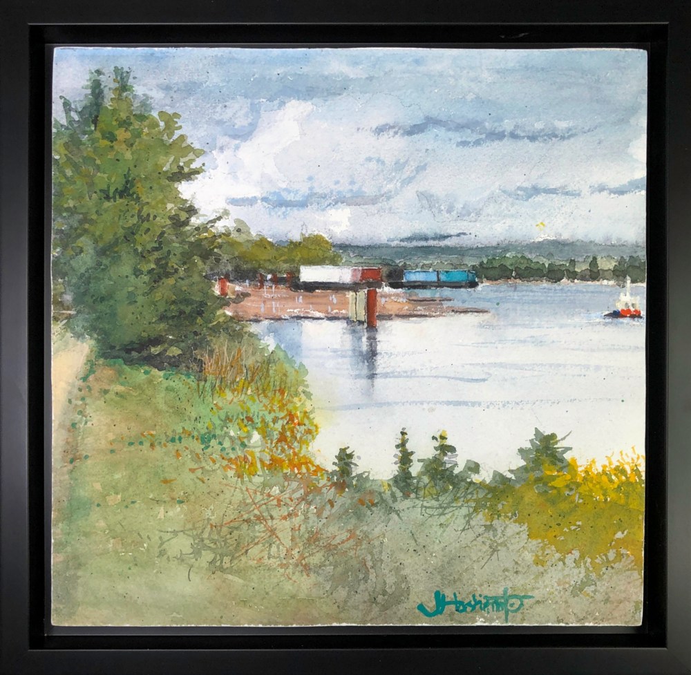 Watercolour painting of a Log Boom in Fall