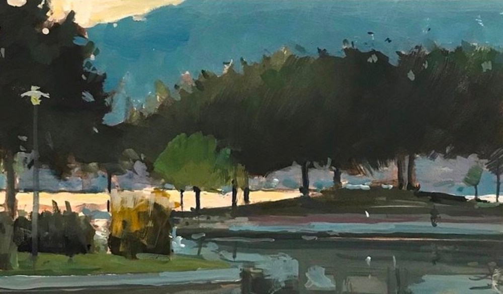 gouache painting of Kelowna Promenade View
