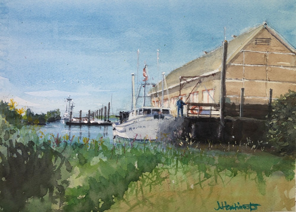 Watercolour painting of Scotch Pond, Garry Point Park