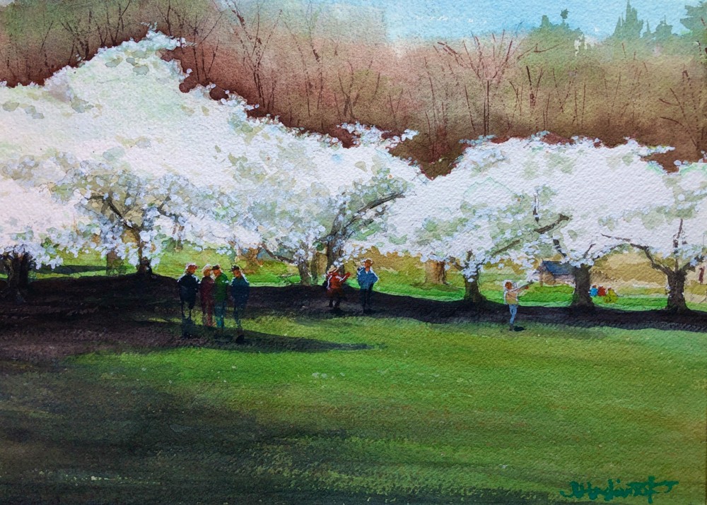 Watercolour painting of the Arrival of spring blosums