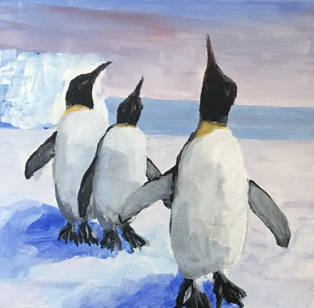 Acrylic painting of Penguins on the ice