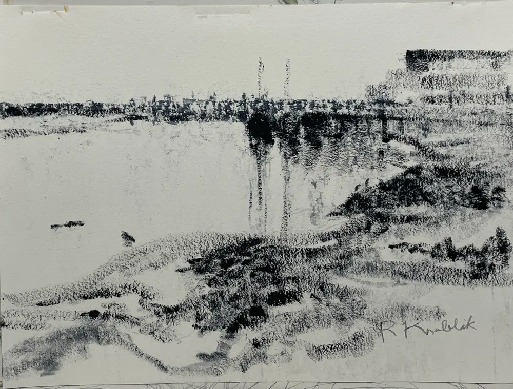 Oil painting of the Steveston waterfront at Low Tide