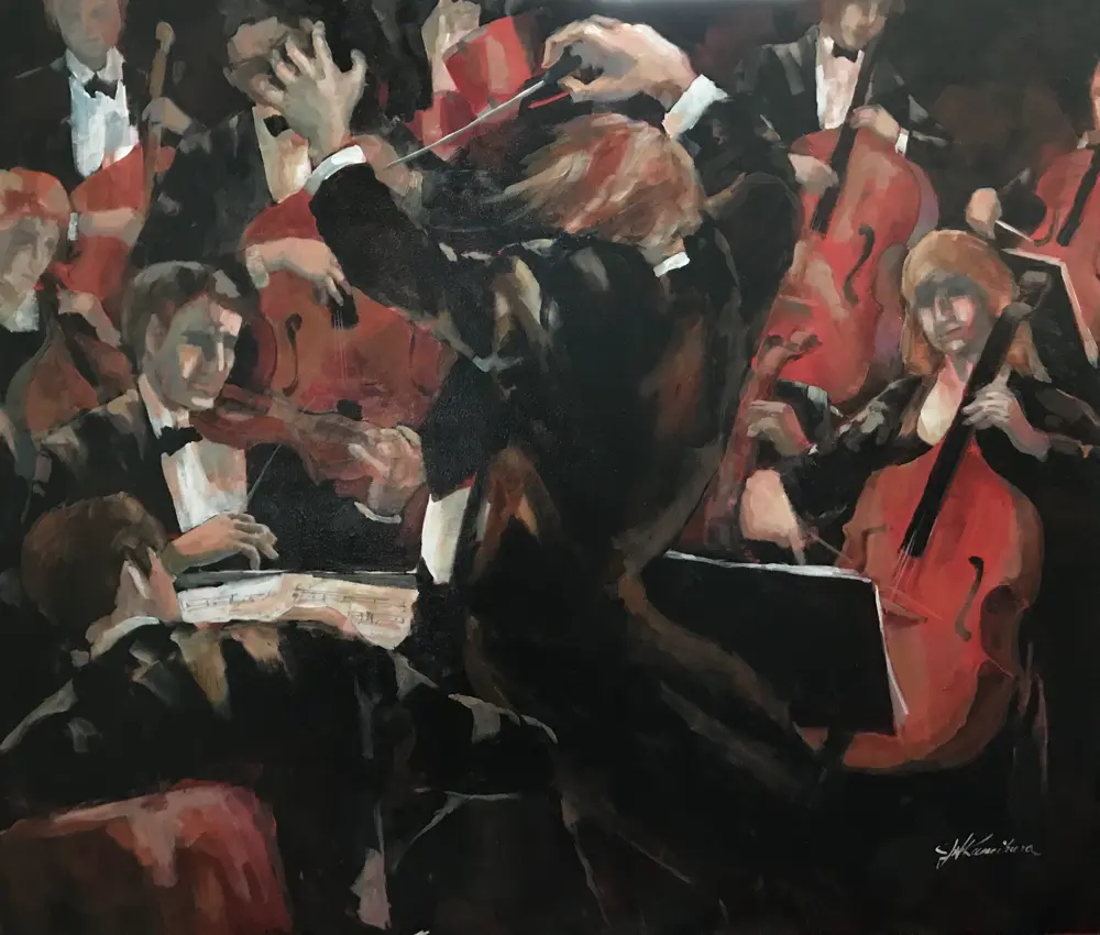 Acrylic painting of musicians performing