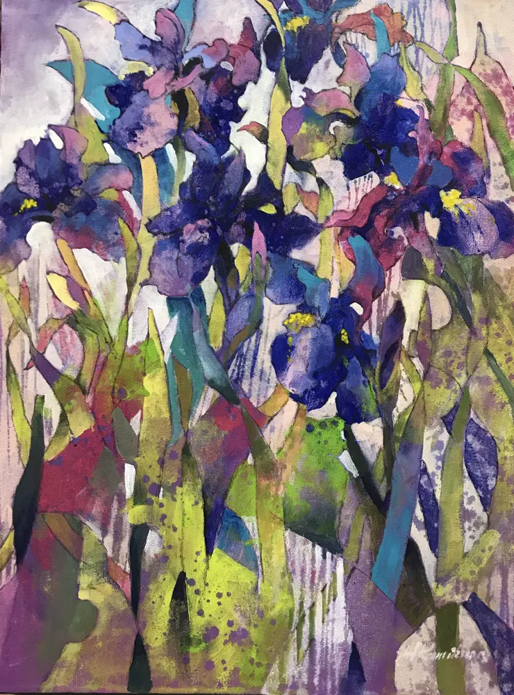 Acrylic painting of a Blue Iris