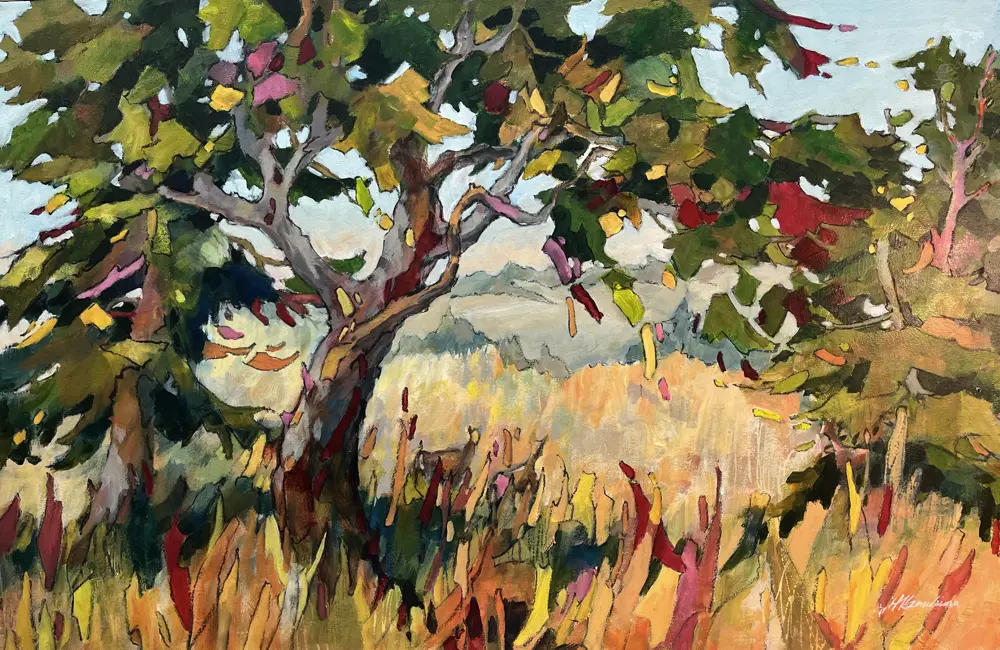 Acrylic painting of trees in the Chilcoten Range