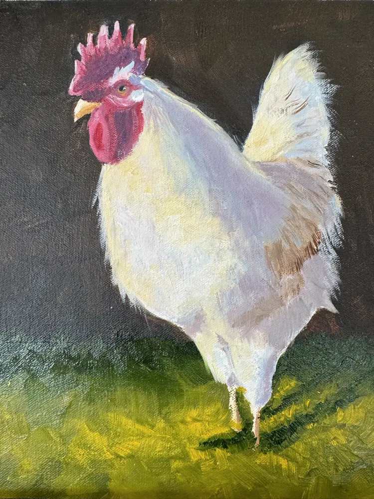 Oil painting of a White Rooster