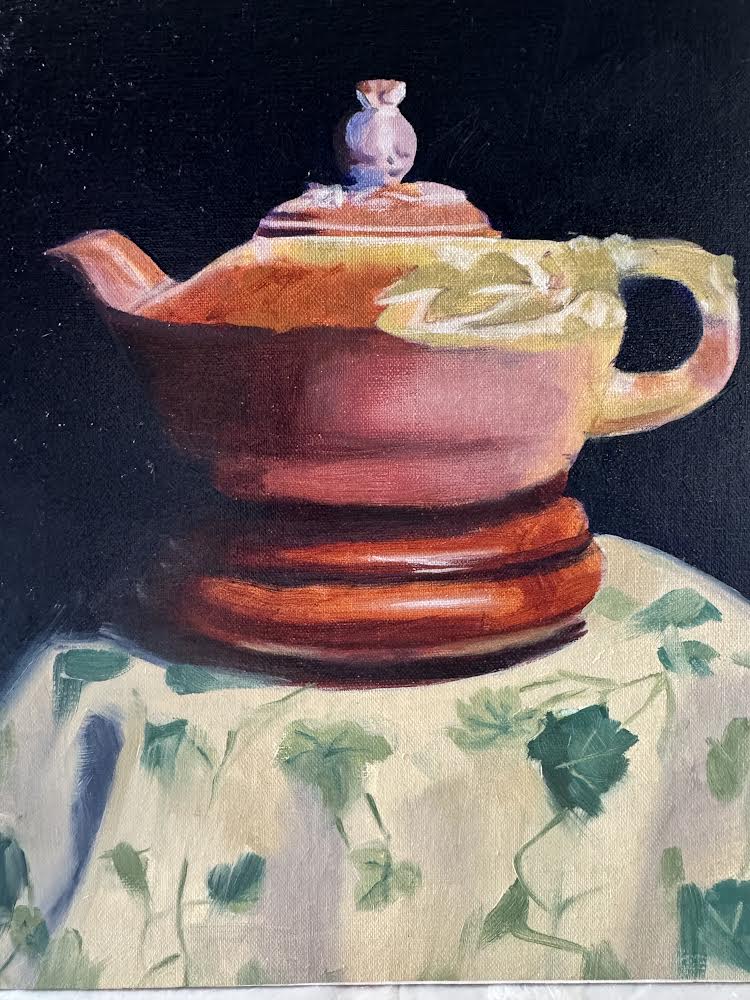 Oil on linen birch panel painting of a Chinese Teapot