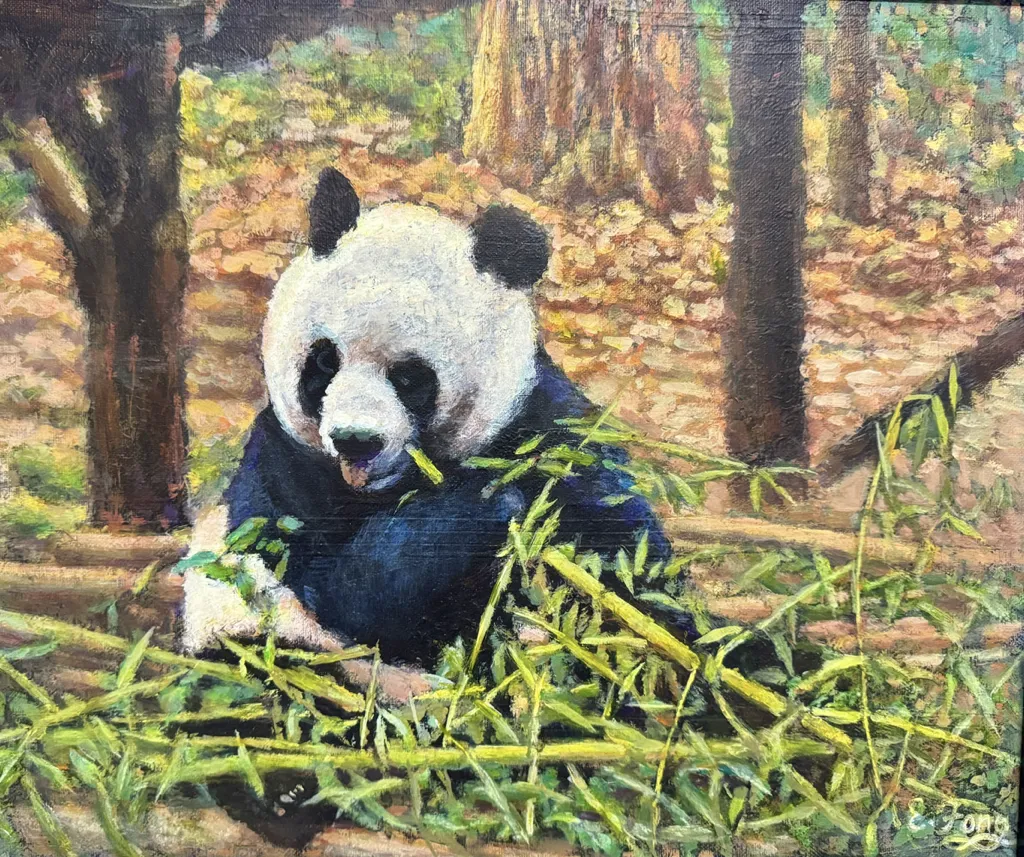 Acrylic-impressionistic painting of a Panda with Bamboo