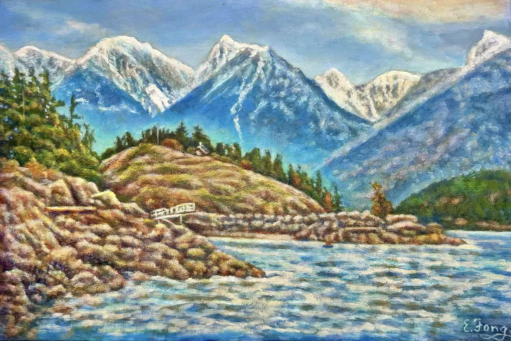 Acrylic, impressionistic painting of Bowen Island, B.C.