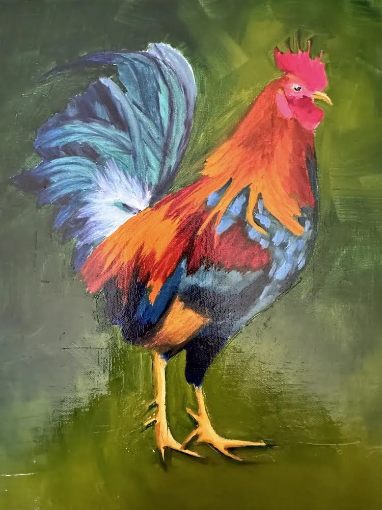 Oil on linen birch panel painting of a Roster